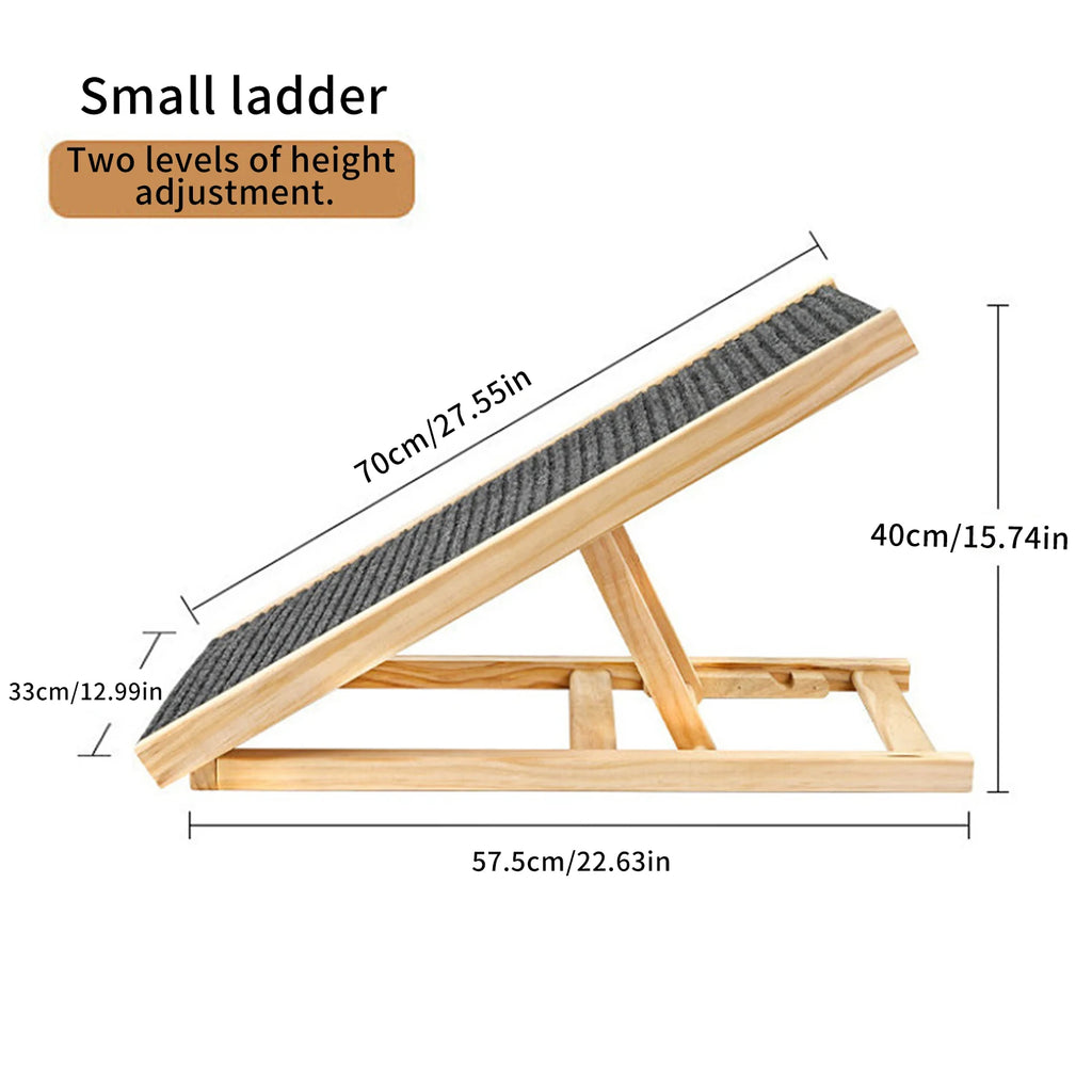 Foldable Wooden Pet Ramp Non-Slip Carpet Dog Ramp for Bed Sofa Car SUV 50kg Load Solid Fir Wood Portable Ramp Gentle Slope Joint Protection for Senior Dogs Puppies No Assembly