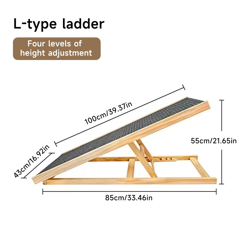 Foldable Wooden Pet Ramp Non-Slip Carpet Dog Ramp for Bed Sofa Car SUV 50kg Load Solid Fir Wood Portable Ramp Gentle Slope Joint Protection for Senior Dogs Puppies No Assembly