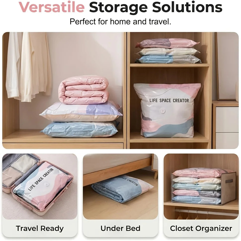 New No-Pump Vacuum Storage Bags, Large Storage Compression Bags for Clothes, Comforters, Blankets, Cube Compression Space Saver
