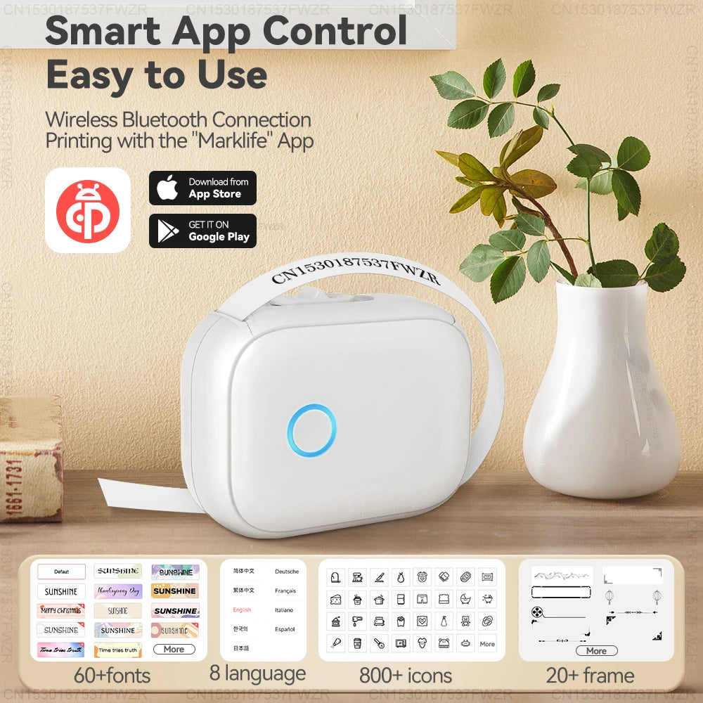 Marklife P12 Thermal Label Printer Auto Cut Portable Mini Printer P12 Adhesive Sticker Labeling Machine or 5PK Continuous Tape ﻿