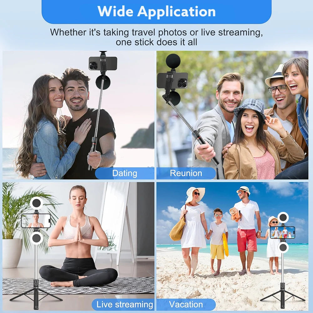 Selfie Stick Tripod With Fill Light Extendable 32-180cm Height Bluetooth Remote Phone Tripod For Travel Cell Phone Holder Mount