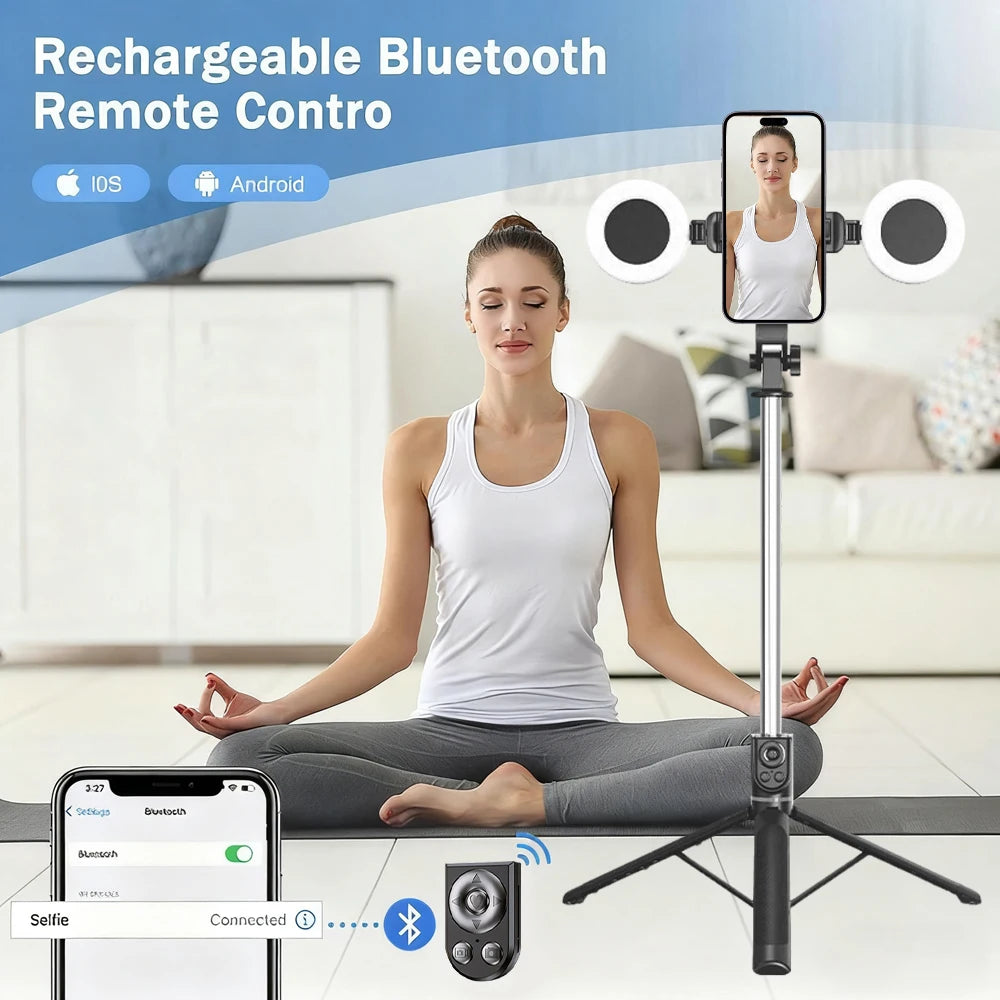 Selfie Stick Tripod With Fill Light Extendable 32-180cm Height Bluetooth Remote Phone Tripod For Travel Cell Phone Holder Mount
