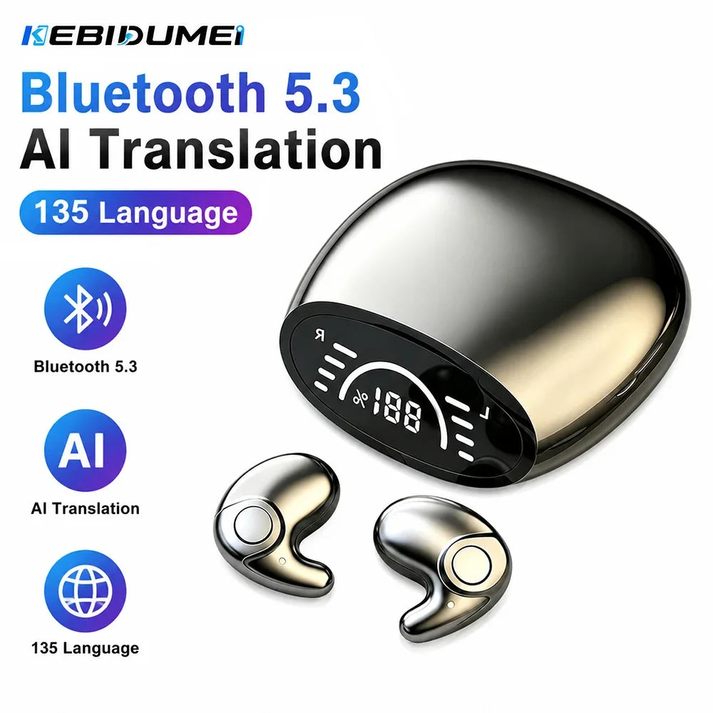 KEBIDUMEI Bluetooth 5.3 AI Translation Earphones 135+ Language Instant Translation Invisable Sleep Headphones Wireless Earbuds