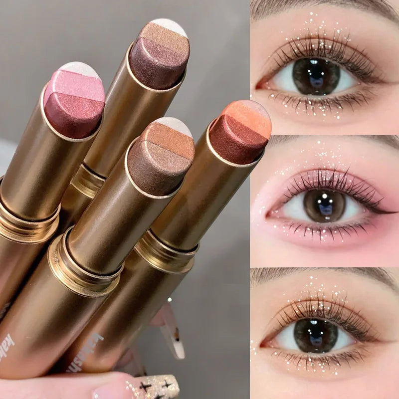 1 Set Three Color Gradient Eye Shadow Makeup Stick Waterproof and Sweat Proof Easy To Smudge Pearlescent Fine Shiny Eye Shadow