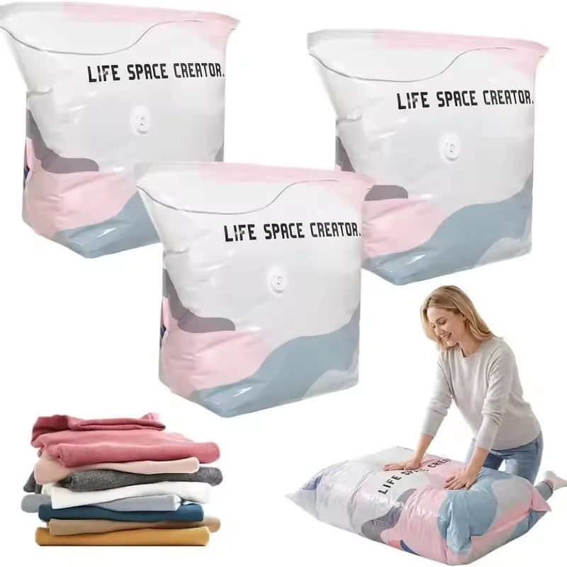 3D Vacuum Storage Bags, Better Life Space Bags Pump Vacuum Storage Bags 3M+3L No Pump, Space Saver For Clothes Storage Bag