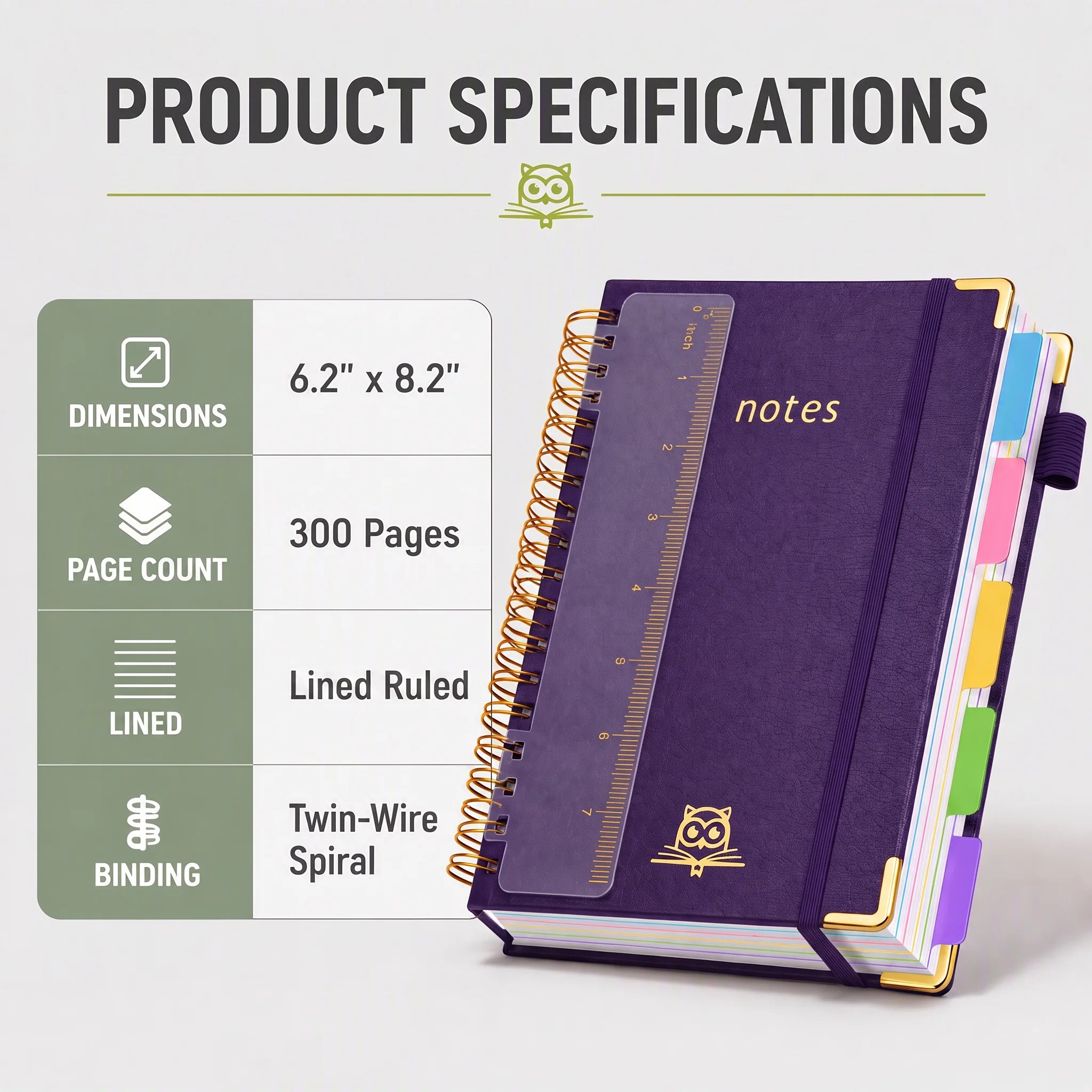 Hardcover Spiral Notebooks for Work 6.2"x 8.2", 300 Pages 5 Subject Notebook with Dividers & Tabs, A5 Spiral Journal