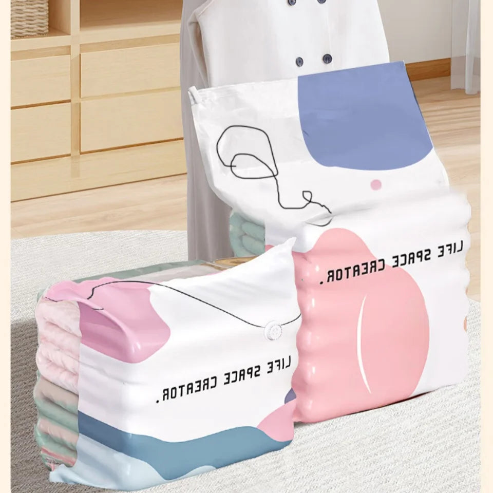 New No-Pump Vacuum Storage Bags, Large Storage Compression Bags for Clothes, Comforters, Blankets, Cube Compression Space Saver