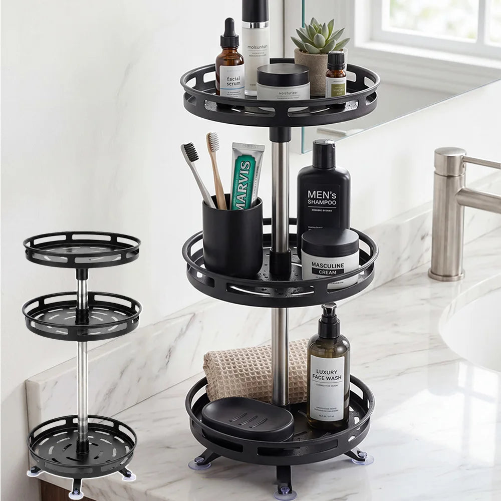 3-Tier 360° Rotating Spice Rack, Kitchen Bathroom Organiser, Height Adjustable Revolving Spice Turntable for Pantry, Cabinet, Countertop & Bathroom Storage