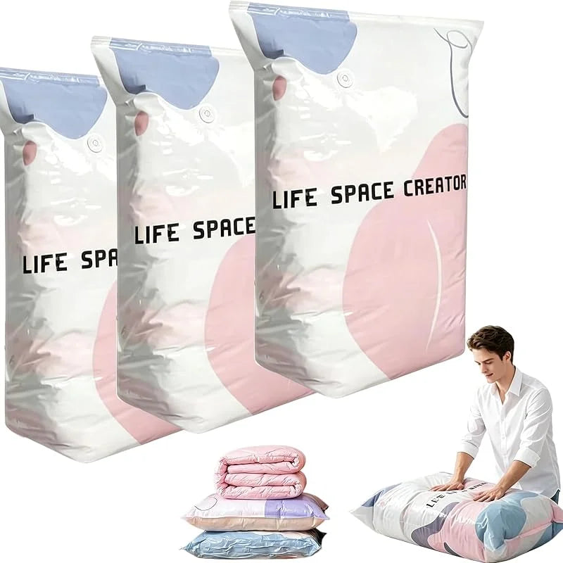 3D Vacuum Storage Bags, Better Life Space Bags Pump Vacuum Storage Bags 3M+3L No Pump, Space Saver For Clothes Storage Bag