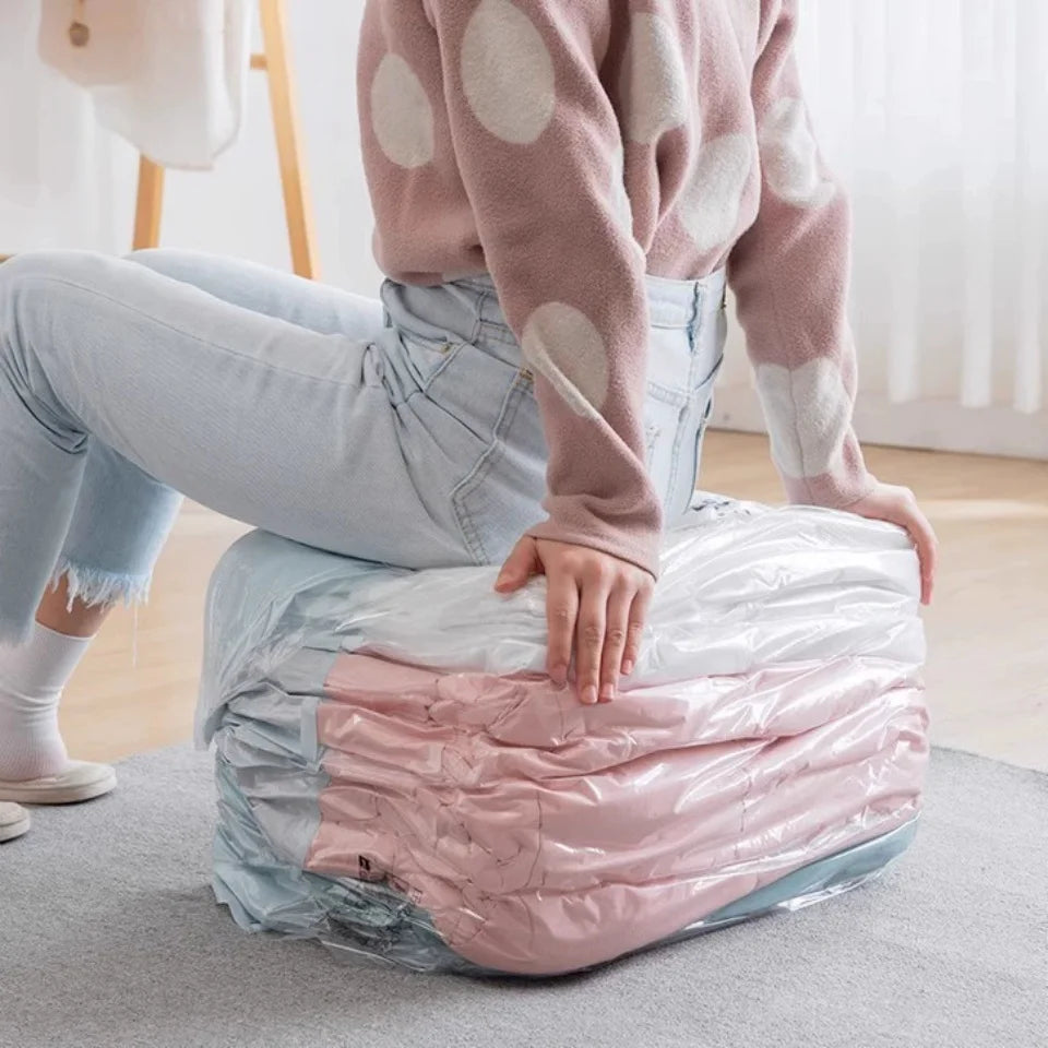 New No-Pump Vacuum Storage Bags, Large Storage Compression Bags for Clothes, Comforters, Blankets, Cube Compression Space Saver