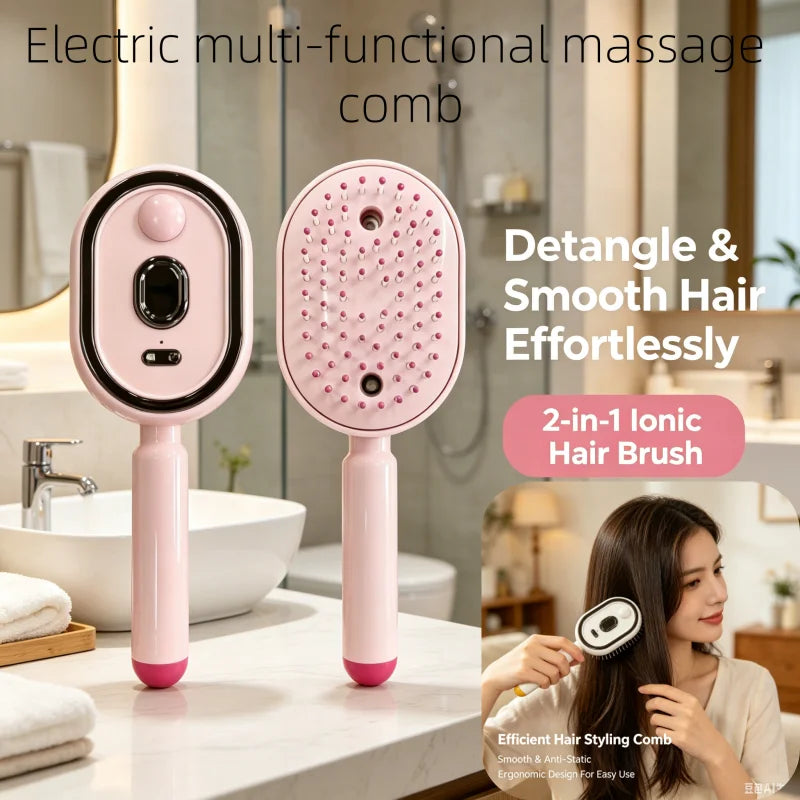 Electric Hairbrush, Straightener, Styler – Wet Use with Water Spray, Rechargeable for Both Long & Short Hairs, Smooth Finish