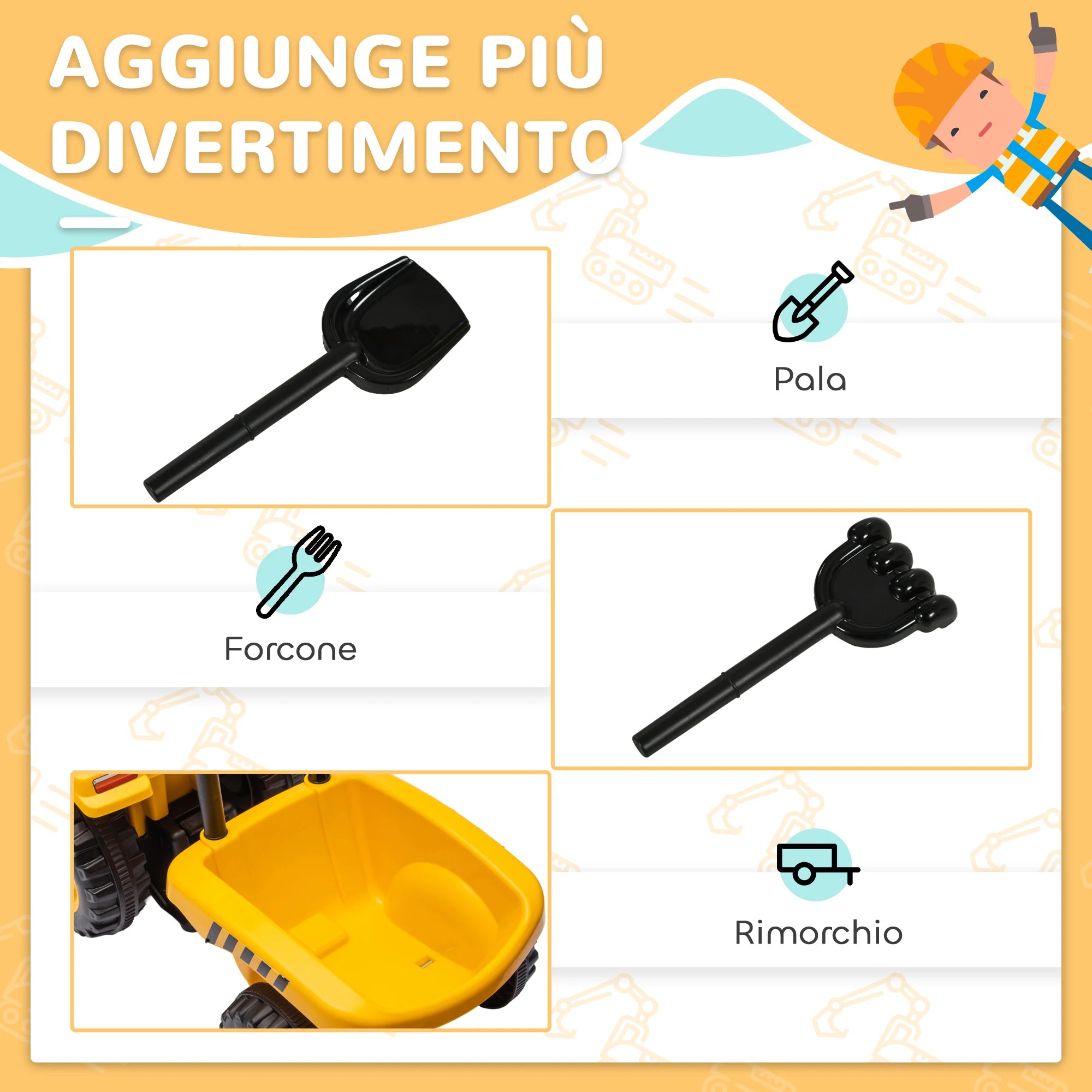 Toy Truck for kids 12-36 months, with shovel and trailer, PP and metal, kids toy car, ride-on toy car, kids car, toy car