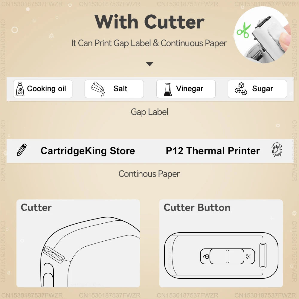 Marklife P12 Thermal Label Printer Auto Cut Portable Mini Printer P12 Adhesive Sticker Labeling Machine or 5PK Continuous Tape ﻿