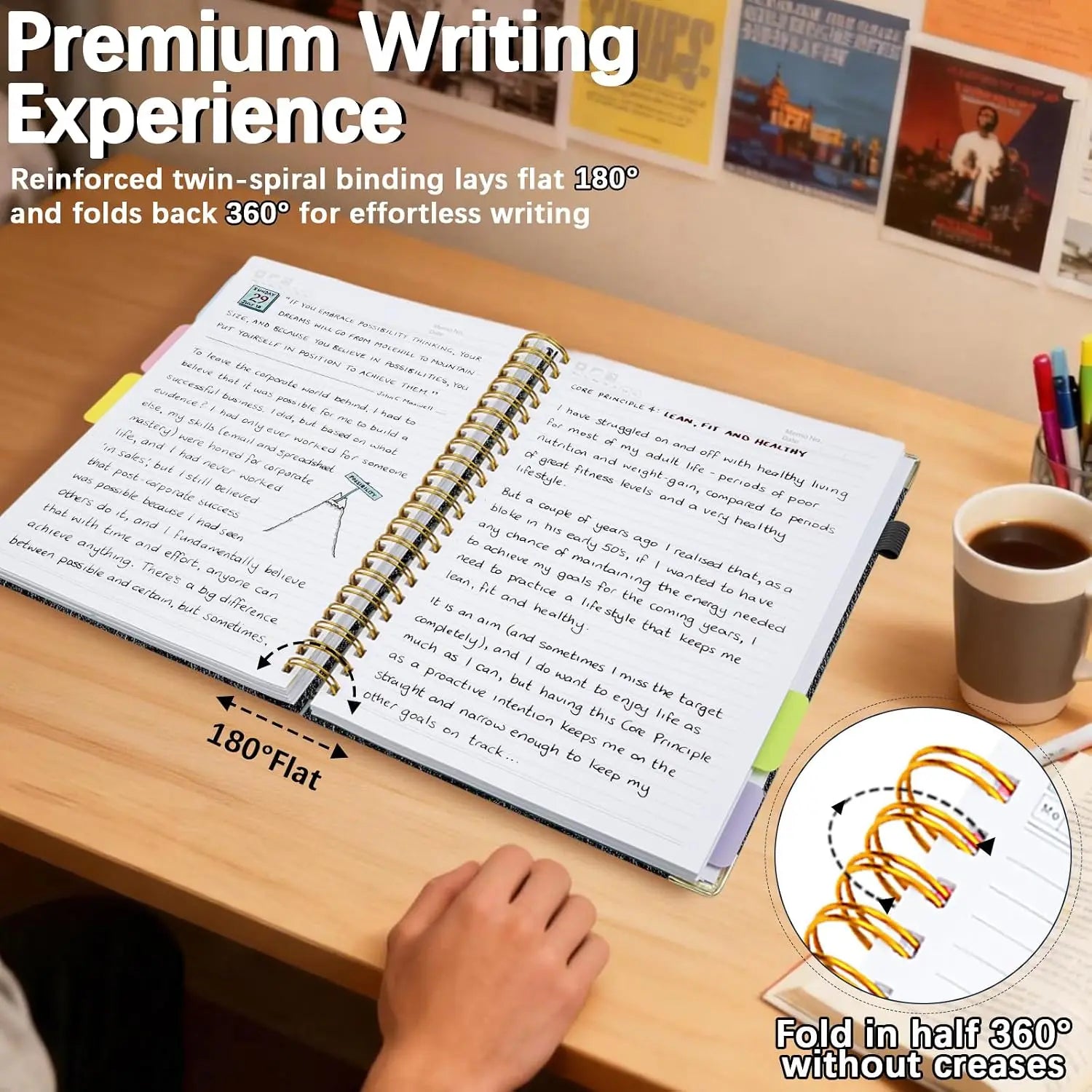 Hardcover Spiral Notebooks for Work 6.2"x 8.2", 300 Pages 5 Subject Notebook with Dividers & Tabs, A5 Spiral Journal