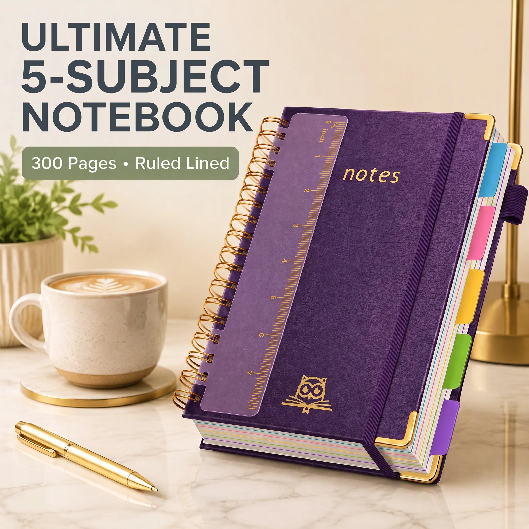Hardcover Spiral Notebooks for Work 6.2"x 8.2", 300 Pages 5 Subject Notebook with Dividers & Tabs, A5 Spiral Journal