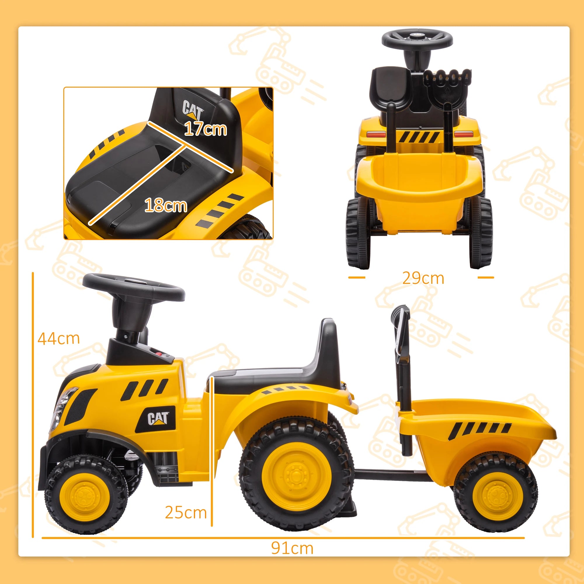 Toy Truck for kids 12-36 months, with shovel and trailer, PP and metal, kids toy car, ride-on toy car, kids car, toy car