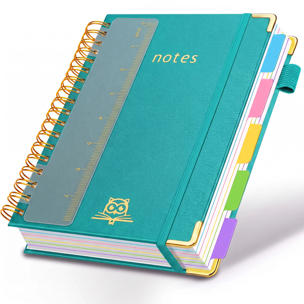 Hardcover Spiral Notebooks for Work 6.2"x 8.2", 300 Pages 5 Subject Notebook with Dividers & Tabs, A5 Spiral Journal