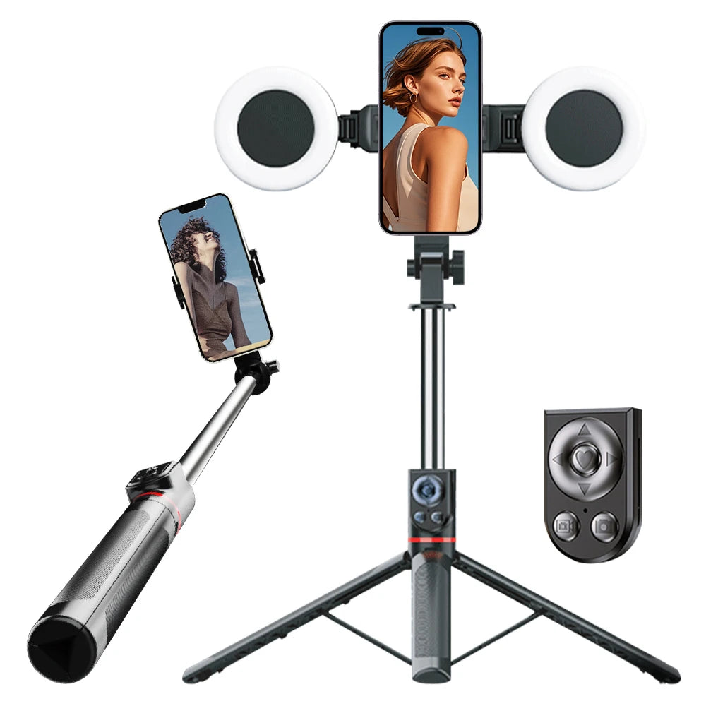 Selfie Stick Tripod With Fill Light Extendable 32-180cm Height Bluetooth Remote Phone Tripod For Travel Cell Phone Holder Mount
