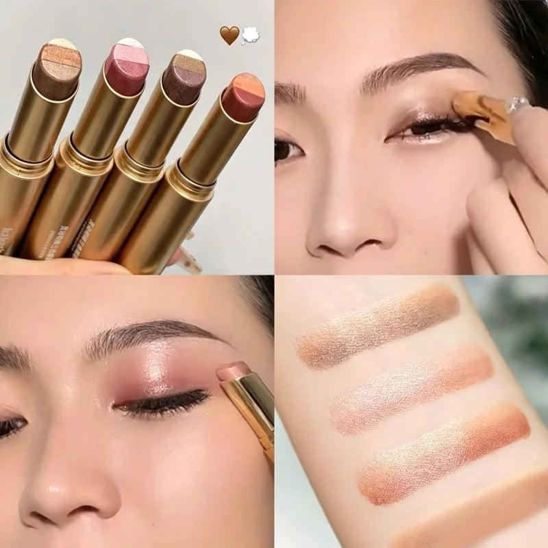 1 Set Three Color Gradient Eye Shadow Makeup Stick Waterproof and Sweat Proof Easy To Smudge Pearlescent Fine Shiny Eye Shadow