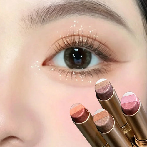 1 Set Three Color Gradient Eye Shadow Makeup Stick Waterproof and Sweat Proof Easy To Smudge Pearlescent Fine Shiny Eye Shadow