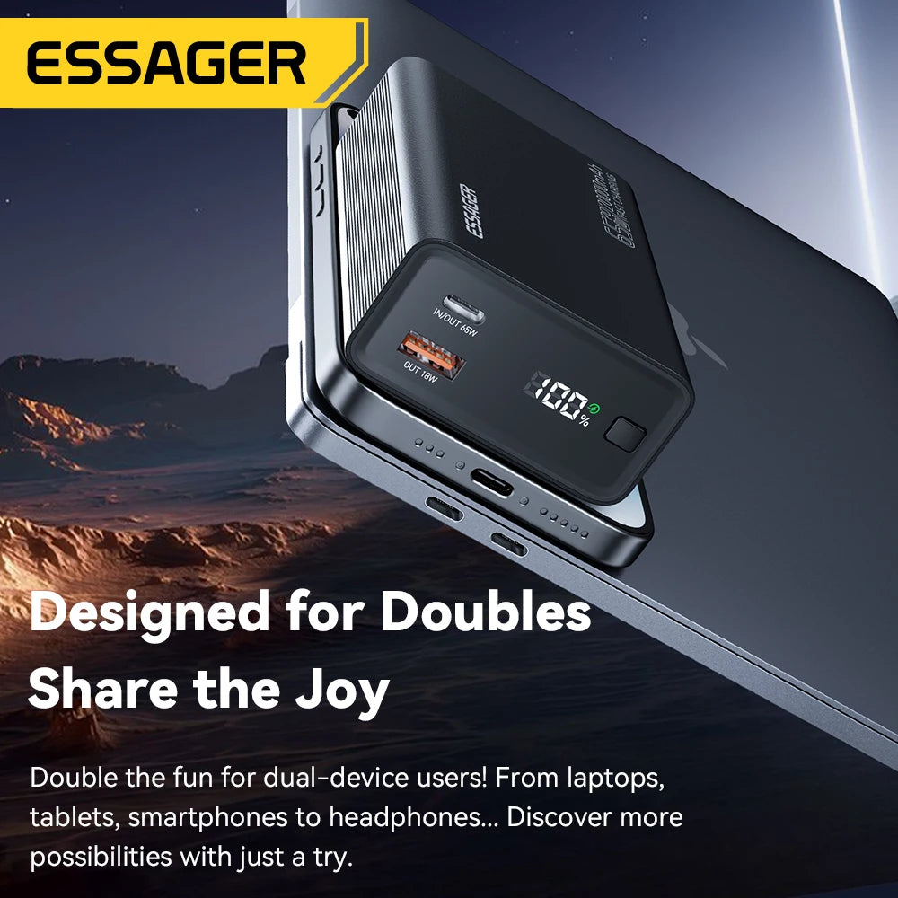 Essager Power Bank 20000mAh Portable PD 65W Fast Charging  Mobile Phone External Battery Powerbank For iPhone17 16 15 Laptop Mac